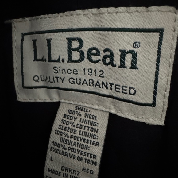 L.L. Bean Men’s Large Olive Wool Overcoat with Thinsulate - Picture 5 of 9